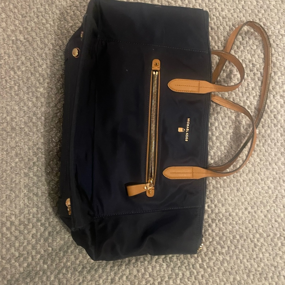 Michael Kors Navy and Tan Nylon Tote